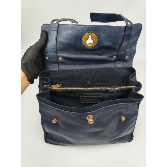 Pre-owned Yves Saint Laurent Calfskin Canvas Medium Muse Two Navy - Picture 4 of 10